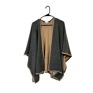 Wool-Cashmere Poncho Cape Shawl Wrap Reversible Gray Tan NEW Rodan‎ + Fields